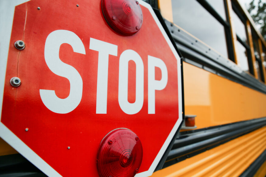 Wide,Angle,Front,View,Of,A,Bright,Yellow,Orange,School